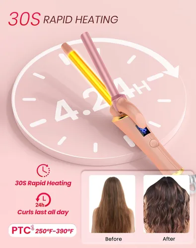 Miniatura 5 de Ukliss Mini rizador de 0.5 pulgadas (0.512 in), para cabello corto y flequillo, crea rizos apretados, calor rápido de 30 segundos y doble voltaje