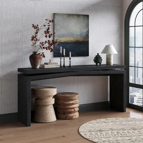 Miniatura 34 de 50" Modern Art Sculptural Console Table, Oval Cutout Legs, Wood Veneer, Thick Rounded Tabletop, Contemporary Entryway Sofa Table for Living Room