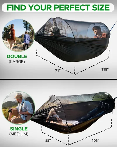 Miniatura 4 de Sunyear Hamaca de camping con red, hamaca doble y individual con red similar a la casa, fácil de instalar y empacar, ligera y portátil, perfecta