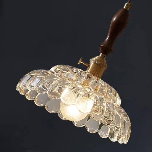 Miniatura 5 de Luces colgantes de nogal de granja, estilo nórdico retro de 7.8 pulgadas, lámpara colgante colgante con pantalla de vidrio transparente con acabado