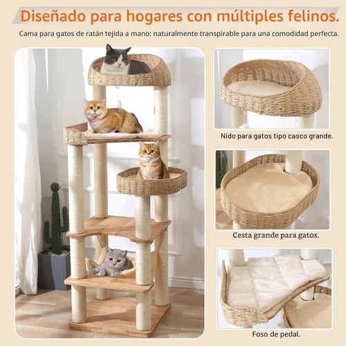 Miniatura 3 de Árbol de madera para gatos de interior, torre para gatos de 62 pulgadas de alto con poste rascador para gatos grandes, condominio para gatos