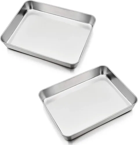 Miniatura 12 de P&P CHEF Sartén para lasaña de 9.3 pulgadas, bandeja de acero inoxidable para hornear, bandeja rectangular para brownie para hornear lasaña/carnes