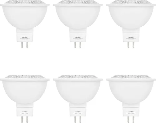 Sunlite Foco reflector LED MR16, 7 vatios (equivalente a 50 W) 12 V, 500 LM, 90 CRI, base bi-pin GU5.3, regulable, compatible con T20, listado UL,