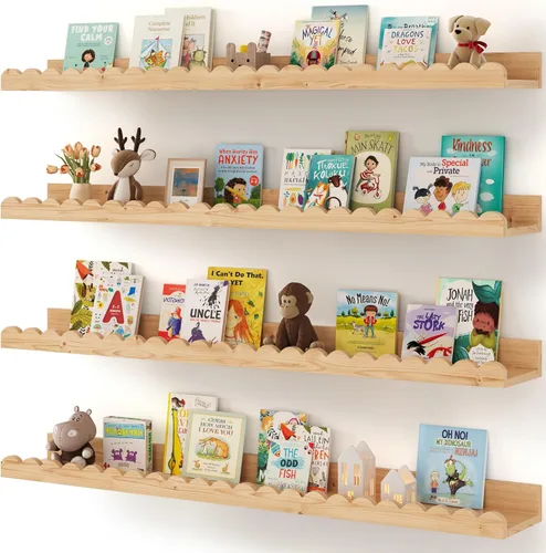 Miniatura 8 de Shario Estantes para libros de guardería, paquete de 4 estantes flotantes para pared de niños, estantes festoneados, estantes de pared