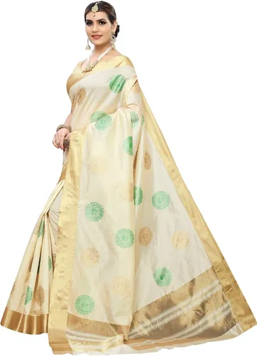 Miniatura 2 de Mithila Root Sari tradicional tejido de seda de poliéster de algodón para mujer india con blusa sin coser