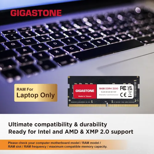 Miniatura 4 de 【Portátil DDR4 RAM solamente】GIGASTONE 16 GB DDR4 3200 MHz (2933 MHz o 2666 MHz) PC4-25600 (PC4-23400, 21300) CL22 1.2V SODIMM 260 pines sin búfer