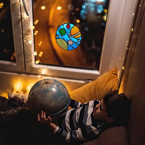 Miniatura 4 de BOXCASA Decoración del sistema solar, atrapasoles con vitrales, universo galaxia, planetas, vitrales, decoración de fiesta, regalos de astronomía