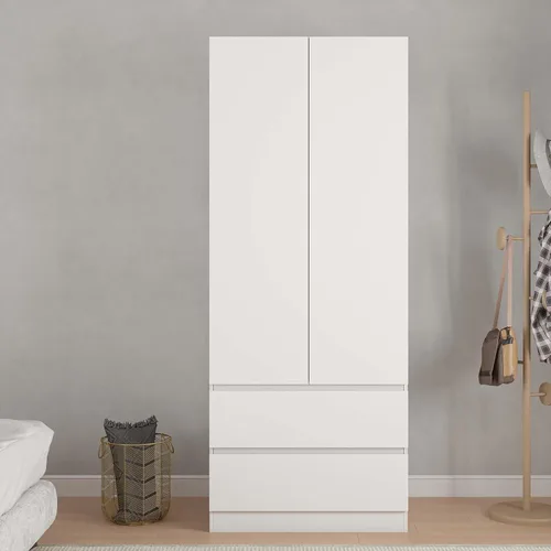 Bobve Armario Ropero Closet de 78.74 pulgadas con 2 Puertas y 2 Cajones, Armario de Dormitorio con Barra para Colgar, Gabinete de Almacenamiento de