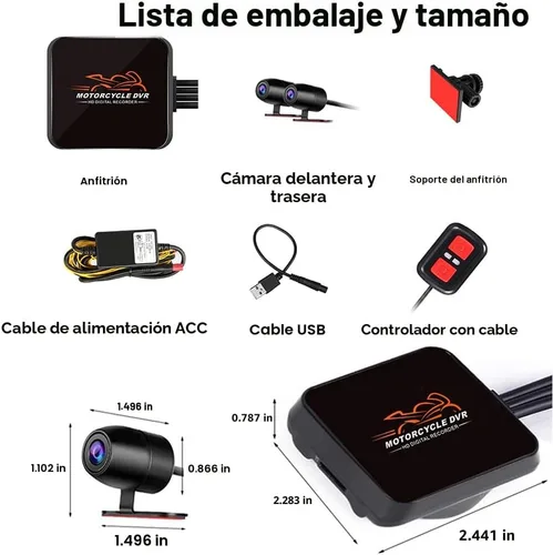 Miniatura 8 de VSYSTO Cámara WiFi para salpicadero de motocicleta, 2 canales, lente gran angular de 130°, visión nocturna frontal y trasera HD 1080P, sistema DVR
