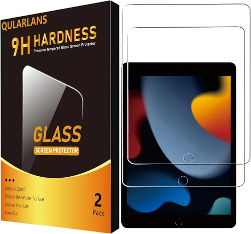 Qularlans Paquete de 2 protectores de pantalla para iPad de 9ª, 8ª, 7ª generación de 10.2 pulgadas 2021/2020/2019, película de vidrio templado de