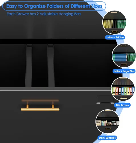 Miniatura 4 de METAN - Archivador de metal con 3 cajones y 1 estante, archivador de oficina con ruedas y cerradura, almacenamiento de oficina para tamaño Negro