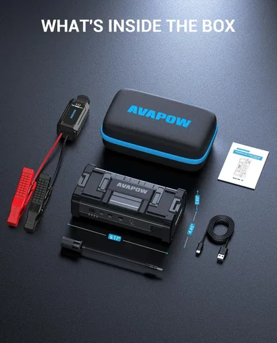 Miniatura 8 de AVAPOW - Arrancador auxiliar de batería de automóvil, 6000 A, carga máxima de 32000 mAh, alta potencia,con carga rápida USB
