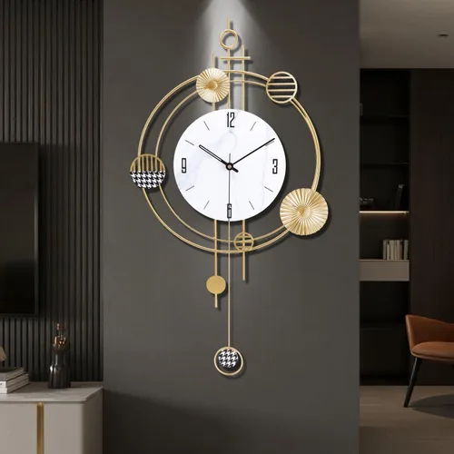 Reloj de Pared para Sala de Estar, Cuarzo de Calidad Silenciosa Operado con Batería con Péndulo, Relojes de Pared Grandes Analógicos para Sala de