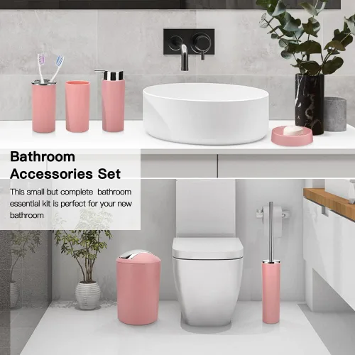 Miniatura 3 de Otostar Juego de accesorios de baño de plástico con dispensador de jabón, soporte para cepillos de dientes, soporte para vasos, jabonera, soporte