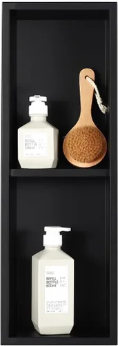 Miniatura 19 de Nicho de ducha empotrado de 24 x 12 pulgadas con estantes dobles, inserto de pared de acero inoxidable negro mate, no necesita azulejos