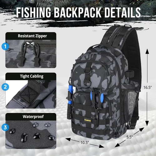 Miniatura 2 de PLUSINNO Bolsa Impermeable Tipo Bandolera para Aparejos de Pesca con Cajas de Aparejos y Portacañas, Regalos para Hombres con Señuelos, Alicates