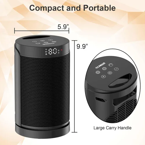 Miniatura 7 de Calentador de espacio portátil pequeño para uso en interiores - Calentadores eléctricos QOWETU de 1500 W con termostato, oscilación de 70°, 5 modos