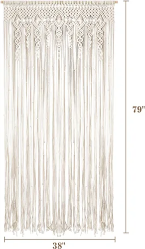 Miniatura 8 de Foreate Cortinas de macramé largas de algodón para colgar en la pared, cortina bohemia con cuentas para ventana, puerta, telón de fondo de boda