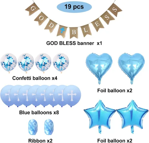 Miniatura 2 de Decoraciones de bautismo con texto en inglés "God Bless Banner", globos cruzados de confirmación para niños y primera comunión, baby shower