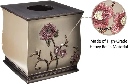 Miniatura 4 de Popular Bath Caja de pañuelos, colección Larrisa, diseño de rosas, marrón