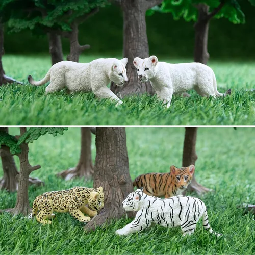 Miniatura 7 de Toymany 12 figuras de animales de safari, animales de zoológico de plástico para bebés muy realistas, conjunto de figuras de juguete de leones