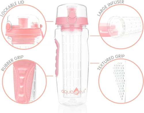 Miniatura 2 de AquaFrut - Botella de agua con infusor de frutas de 32 onzas, sin BPA, botella deportiva de infusión de frutas, tapa abatible con boquilla