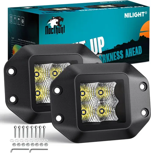 Nilight Luces LED de Vaina de Montaje Empotrado 2 Piezas 4.7 Pulgadas 4LED Haz de Inundación Respaldo Reversa Todoterreno Conducción Parachoques Luz