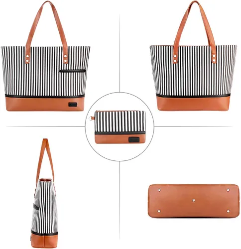 Miniatura 4 de Bolsa de mano para laptop para mujer, maletín grande de lona para mujer, bolsa de trabajo impermeable para computadora portátil de 15.6 pulgadas