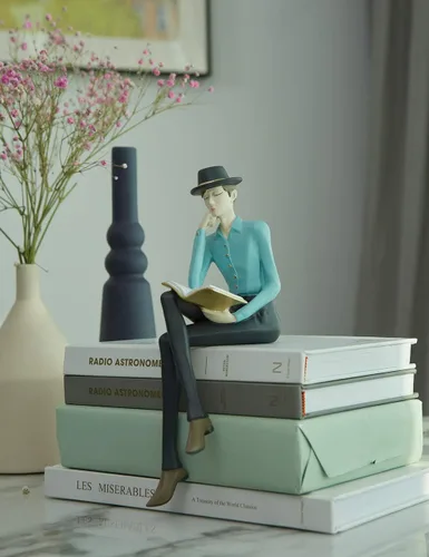 Miniatura 5 de HAUCOZE Estatua de hombre, escultura artística de lectura, decoración moderna del hogar, regalo para sala de estar, dormitorio, oficina, poliresina