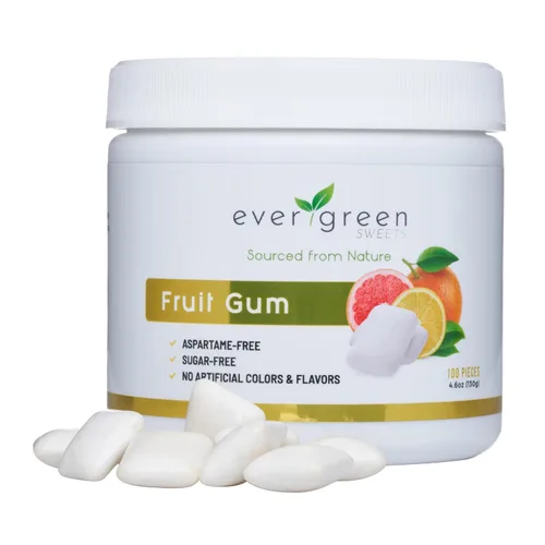 Miniatura 4 de Evergreen Sweets Chicle – Tarro de 100 piezas – Chicle de fruta natural hecho con xilitol y stevia – Sin azúcar, sin aspartamo y vegano, paquete de 3