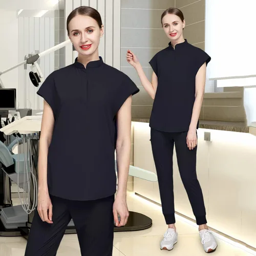 Miniatura 2 de niaahinn Unsex - Conjunto de traje médico para mujer, cuello en V y pierna recta, pantalones con cordón, uniformes de enfermería para hombres