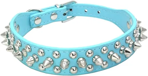 Miniatura 11 de Dogs Kingdom Collar de piel suave con remaches y picos de piel suave, hebilla ajustable, para perros pequeños, medianos y grandes, color rosa, XXS