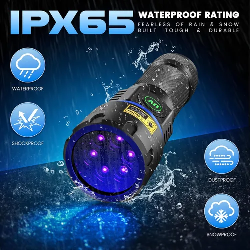 Miniatura 7 de DARKBEAM Linterna UV 365nm Luz Negra, 6xLED Recargable Potente Luz Negra 60W Lámpara Woods, Luces Ultravioleta para Roca, Rastreo de Sangre, Orina