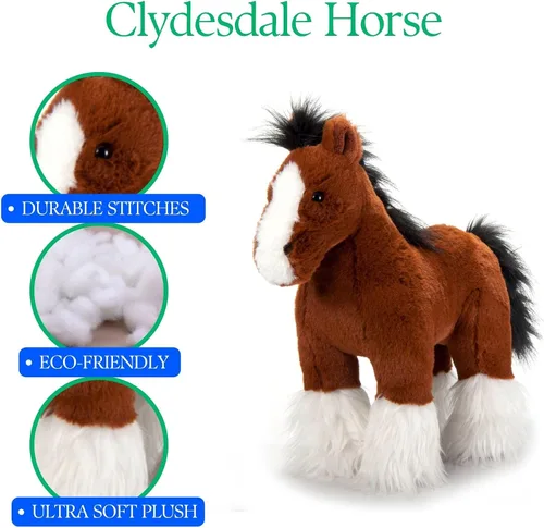 Miniatura 6 de The Petting Zoo Caballo Clydesdale de Pie Animal de Peluche, Regalos para Niños, Wild Onez Animales de Granja, Juguete de Peluche de Caballo Marrón