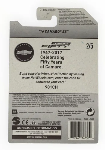Miniatura 2 de Hot Wheels 2017 Camaro Fifty '16 Camaro SS 155/365, Plata