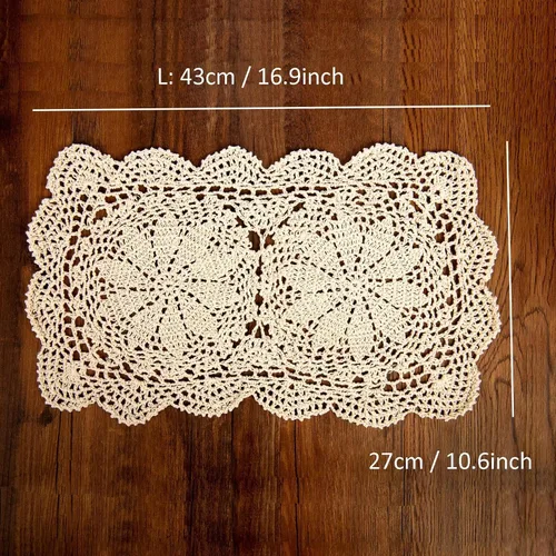 Miniatura 2 de Eiyye Doilies rectangulares hechos a mano, 2 piezas hechas a mano de algodón de ganchillo, manteles individuales de mesa de ganchillo de 10.6 x 16.9