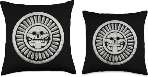 Miniatura 3 de Arte prehispánico, nativo americano Mictlantecuhtli. Dios Azteca - Almohada de 16 x 16 pulgadas, multicolor