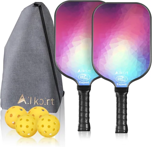 Miniatura 10 de AL Kort - Juego de 2 palas de pickleball de fibra de vidrio, palas ligeras, equipo de pickleball aprobado por USAPA con bolsa y 4 bolas, paquete