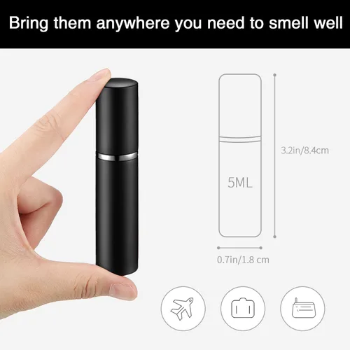 Miniatura 2 de Boao 14 piezas de 0.2 fl oz de perfume de viaje recargable atomizador negro mini muestra de fragancia dispensador de colonia de vidrio forrado