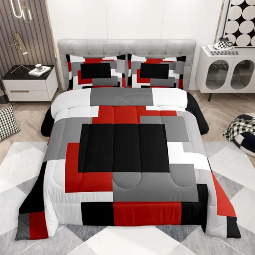 Miniatura 42 de jejeloiu Juego de edredón geométrico para niños, tamaño individual, diseño de rayas de color negro, blanco y gris, juego de ropa de cama decorativo