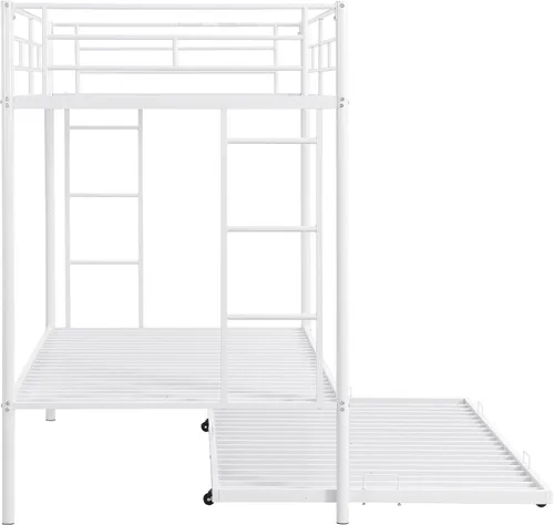 Miniatura 4 de Merax Litera individual sobre cama individual con nido, marco de litera de metal con riel de protección resistente y 2 escaleras para dormitorio