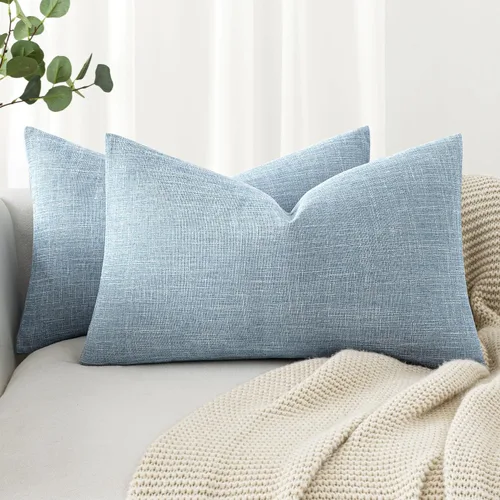 Miniatura 32 de MIULEE - Paquete de 2 fundas de almohada decorativas de lino de arpillera costera, estilo granja, para sofá, coche, sillón, dormitorio, sala de Azul