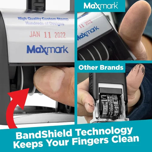Miniatura 3 de MaxMark Sello de fecha autoentintado resistente con frase pagada, 2 colores azul/tinta roja Hd Azul/Rojo