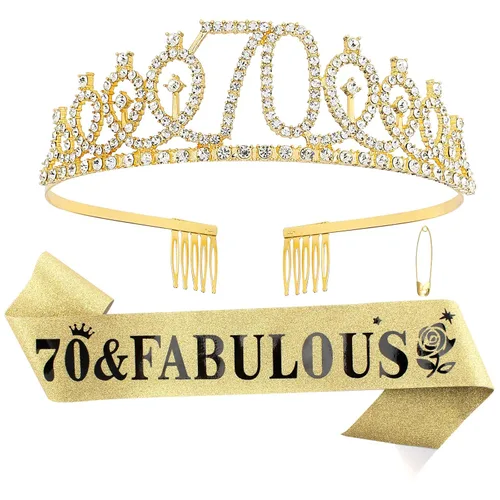 Miniatura 29 de Casoty Juego de diadema y tiara de 40 y fabuloso, oro rosa, para decoraciones de cumpleaños de 40 años, regalos para mujeres, decoraciones de fiesta