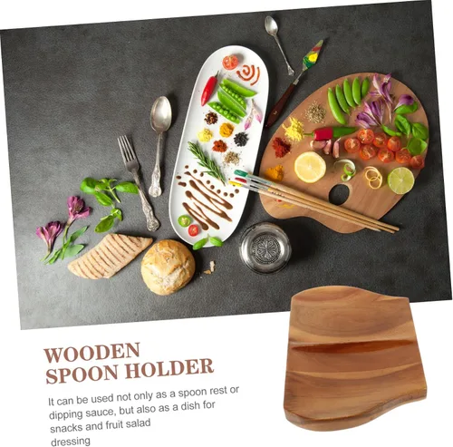 Miniatura 5 de MAGICLULU Soporte de cuchara de madera para cocina, soporte para cuchara, plato de cuchara, bandeja para cucharas, soporte para espátula, soporte