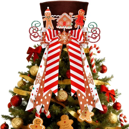Miniatura 10 de CiyvoLyeen Adorno de Árbol de Navidad de Pan de Jengibre, Sombrero Rojo Superior con Galletas de Casa de Pan de Jengibre de Bastón de Caramelo, Pan