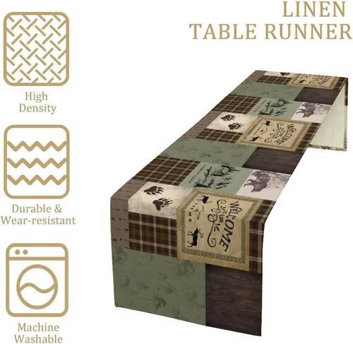 Miniatura 5 de Camino de mesa rústico de oso, estilo campestre, pino, alce, vida silvestre, para decoración del hogar, cocina, mesa de comedor, 13 x 36 pulgadas