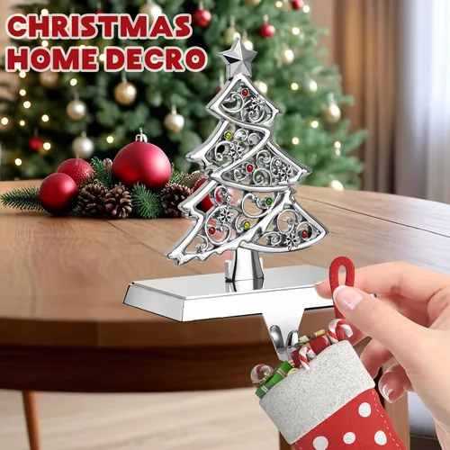 Miniatura 6 de GUOER Juego de 4 Soportes para Calcetines Navideños de Copo de Nieve para Repisa de Chimenea, Decoraciones Navideñas para Repisa de Chimenea
