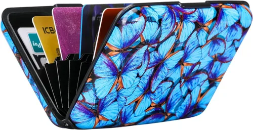 Miniatura 166 de ELFISH Mini cartera de aluminio RFID para tarjetas de crédito, funda de identificación de metal para hombres y mujeres, Happy Flower, Cartera Rfid