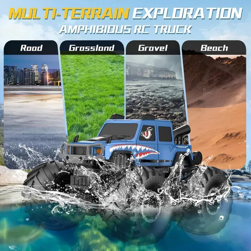 Miniatura 6 de NQD® Juguetes de Camión Monstruo, Camión RC 4x4 Impermeable con Rotación 360°, Camiones Monstruo Anfibios de Control Remoto, 2.4GHz Todo Terreno Azul